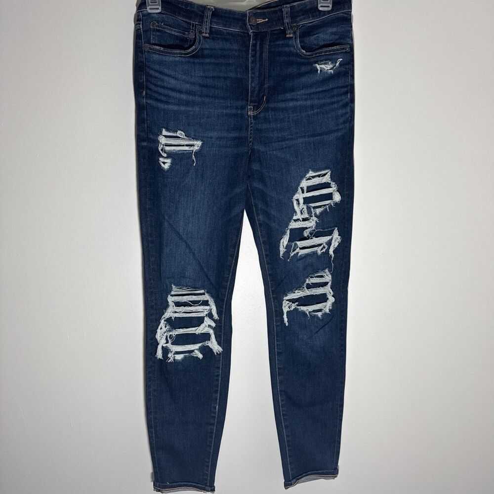 American Eagle Next Level Stretch 12 Regular Ripped Distressed Womens Dark Wash